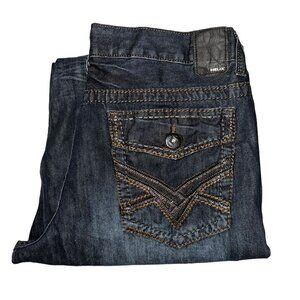 Helix Straight Leg Loose Jeans Mens 34 33 Dark Wash Logo Denim Embroidered